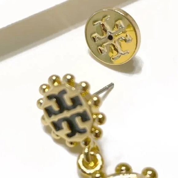 TORY BURCH WINSLOW BLACK + GOLD DROP EARRINGS - Picture 5 of 10